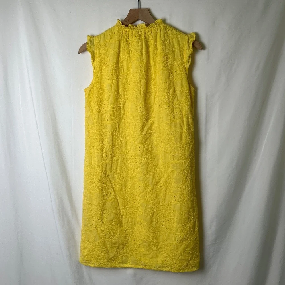 Nanette Lepore Womens Eyelet Ruffle Neck Sleeveless Shift Dress Size 2 Yellow - Picture 3 of 11